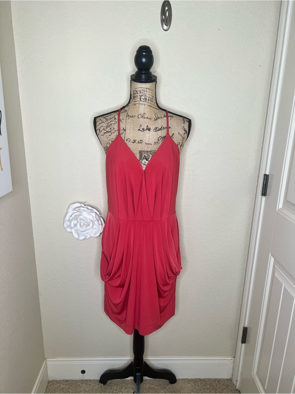 NTM: BCBGMAXAZRIA Burnt Coral Draped Pocket Dress Size L